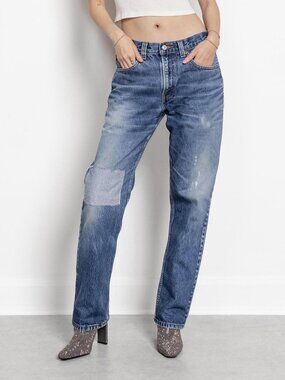 Vintage Levi's 505 Boyfriend Jeans: Faded Patched Denim, Relaxed Fit / Small